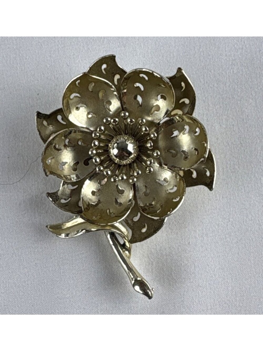 Vintage Signed Coro Gold Tone 3D Layered Flower Brooch Pin • Mid Century Moderni